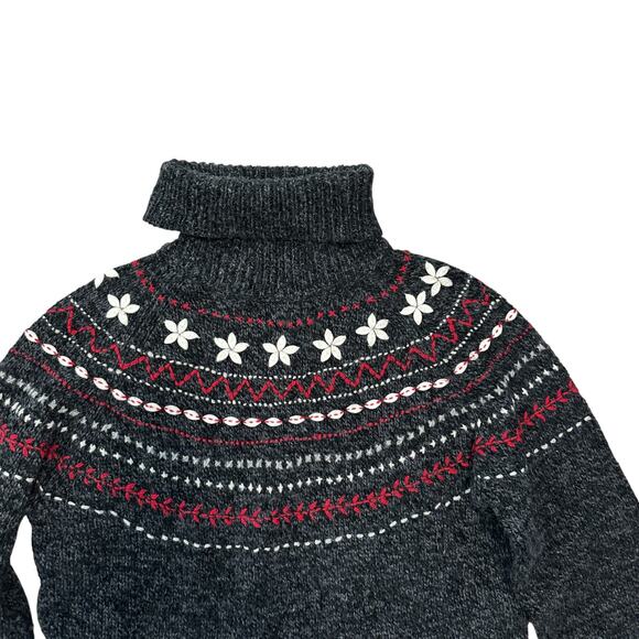 Cousin Johnny by Anthropologie wool blend ski style sweater Small Gray Red - Picture 3 of 5